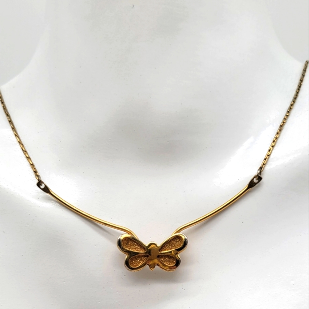 Vintage Small Delicate Butterfly Bar Necklace in Gold